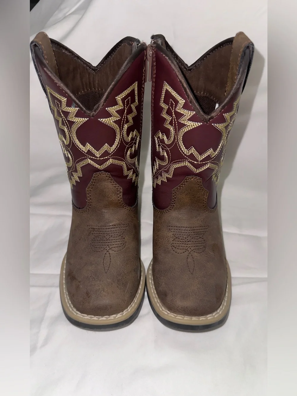 Twister Kids Cowboy Boots Size 8 Brown Burgundy Embroidered Square Toe Western